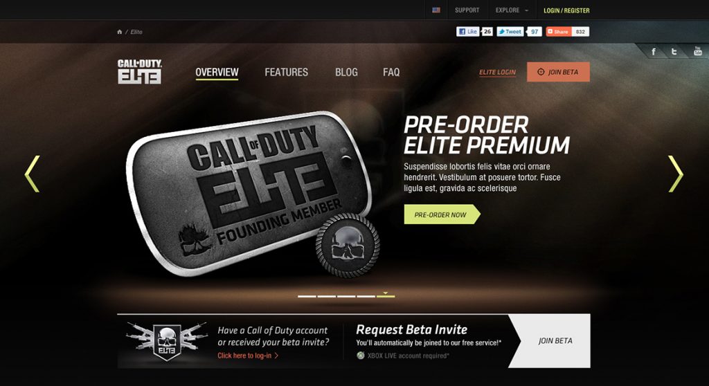 Call of Duty Elite Beta Website