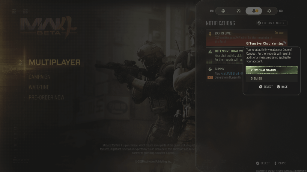 CoD Modern Warfare 4 UI with Warning