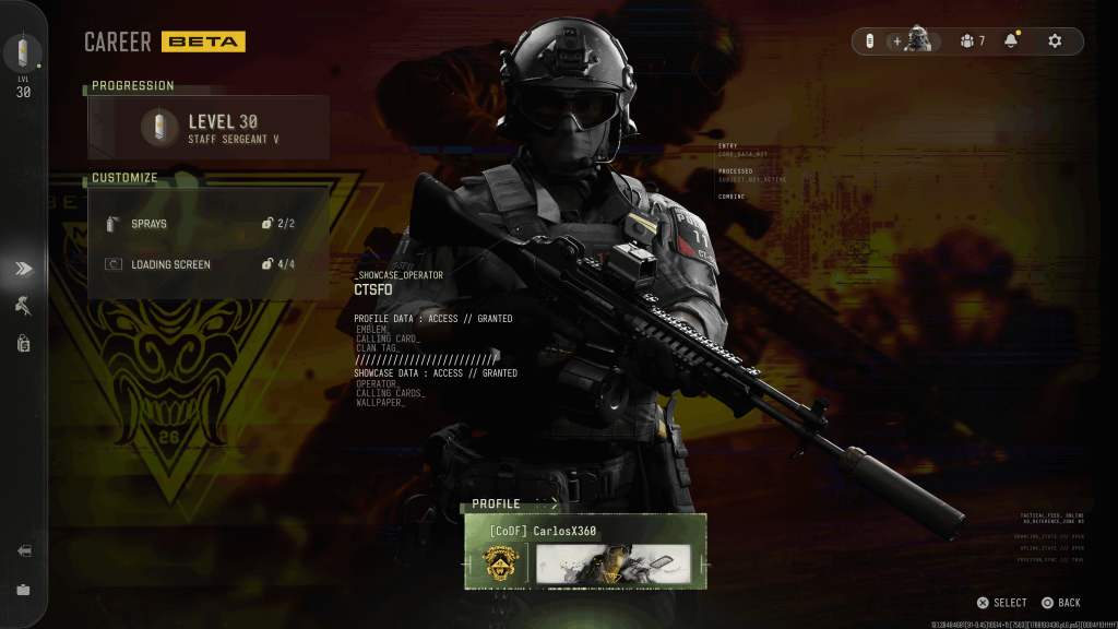 CoD Modern Warfare 4 User Profile UI